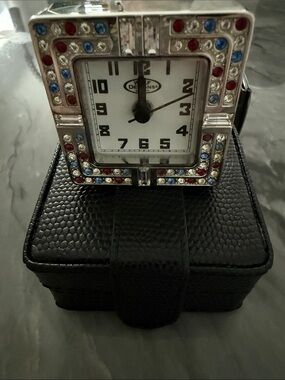 Wolf Designs Swarovski Crystal Studded Travel Alarm Clock